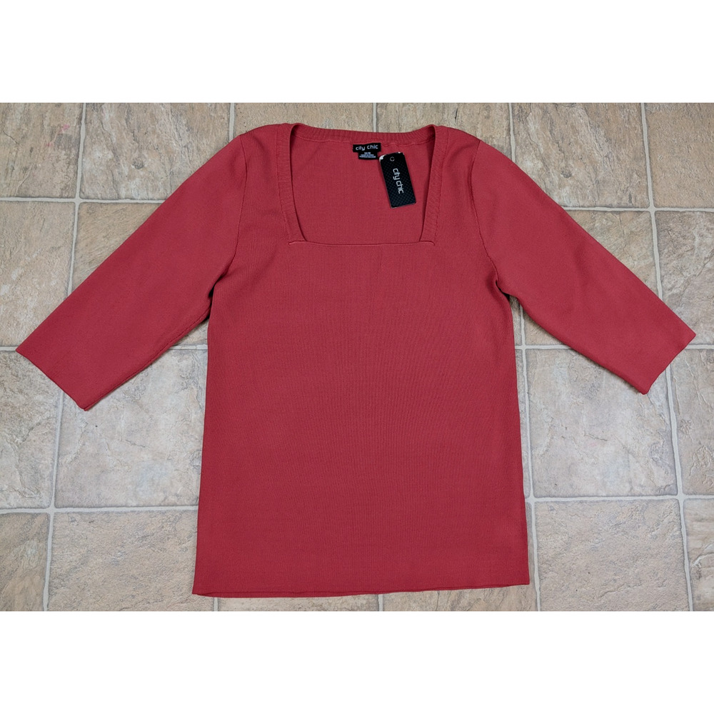 New City Chic sz M 18 ribbed knit Sweater Top 3/4 sleeves square neck 0766